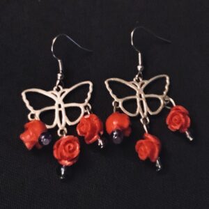 Sterling Silver Butterflies with Red Rose Accents